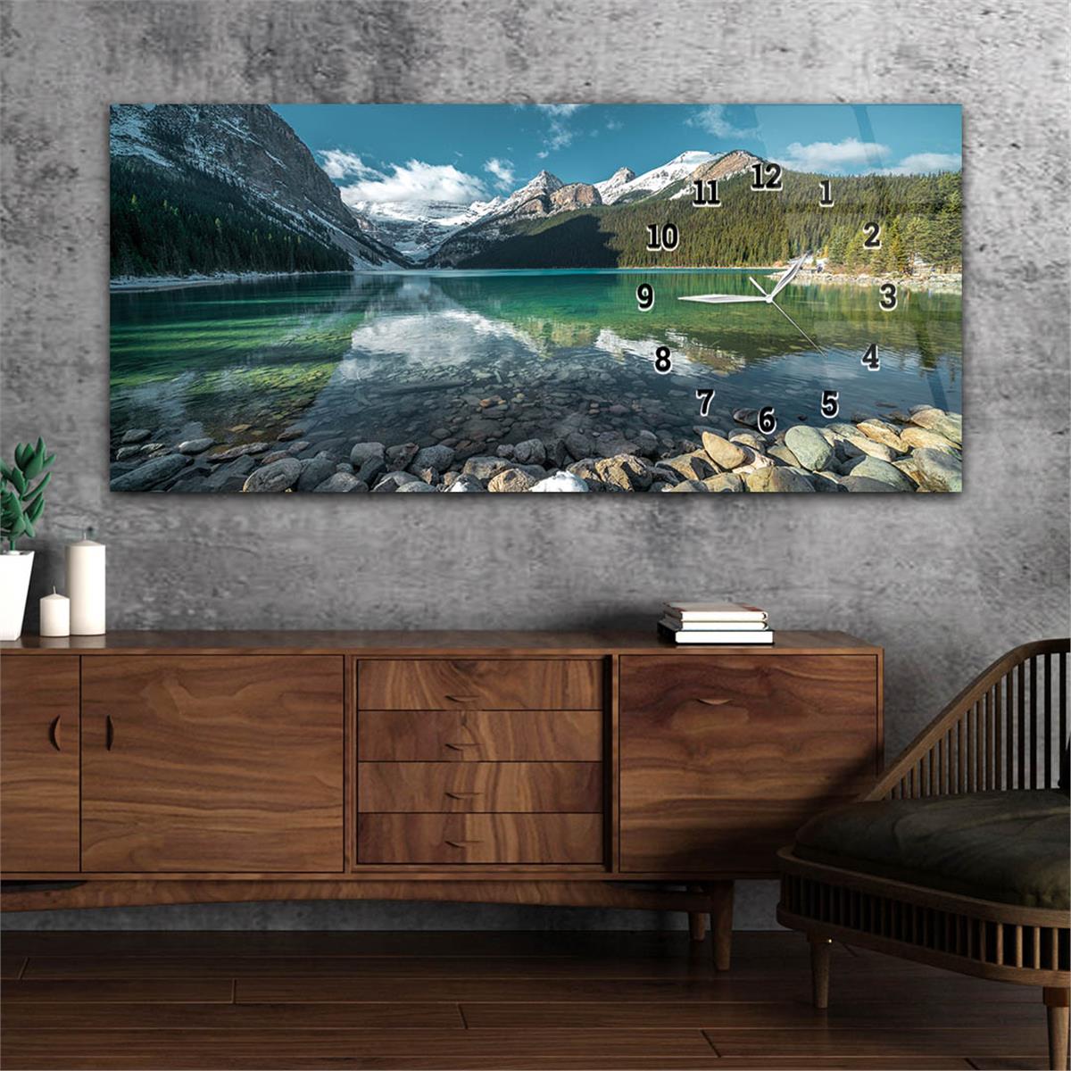 Yatay Saatli Yandan Sanat ve Doğa Temalı Cam Tablo 167