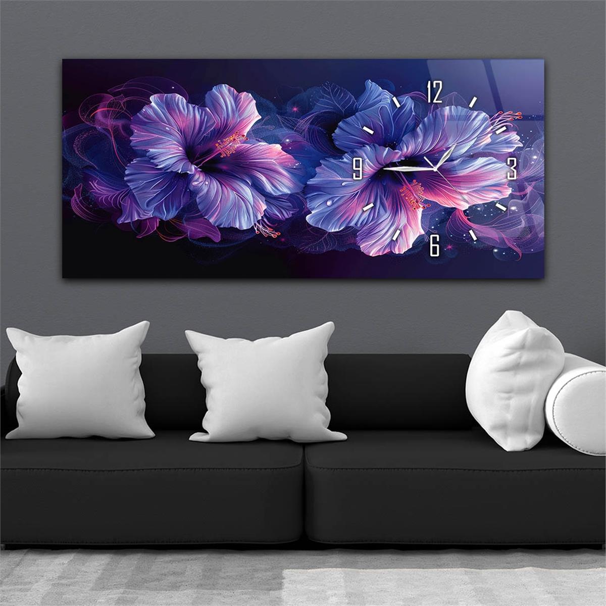 Yatay Saatli Yandan Sanat Temalı Cam Tablo 259