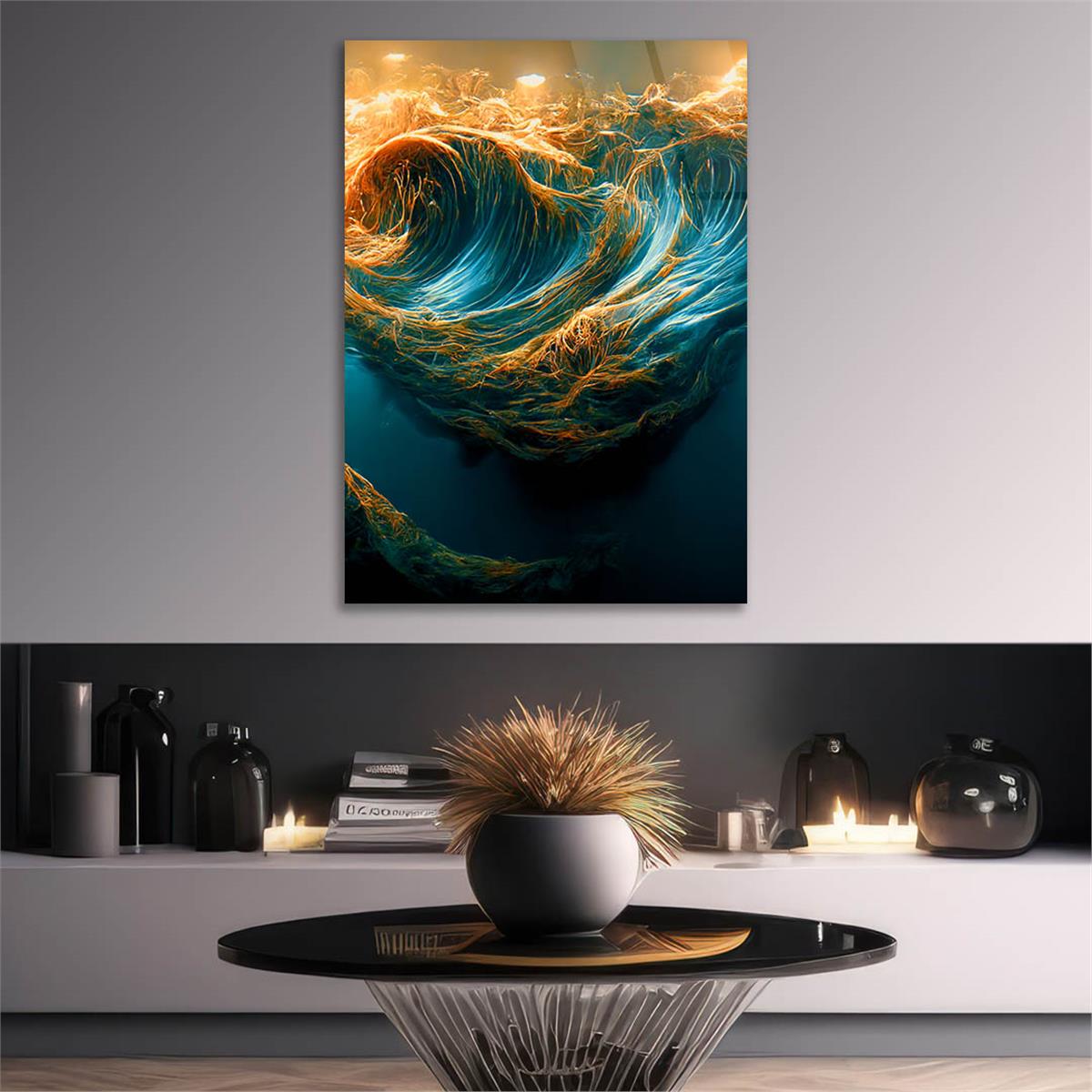 Dikey Sanat Temalı Cam Tablo 554