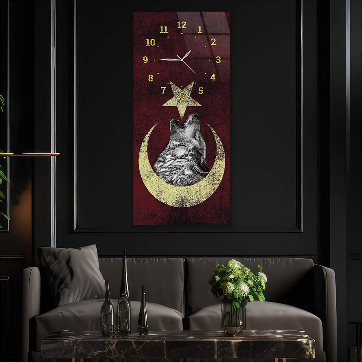 Vertical National Themed Glass Wall Art with Clock at the Top 033