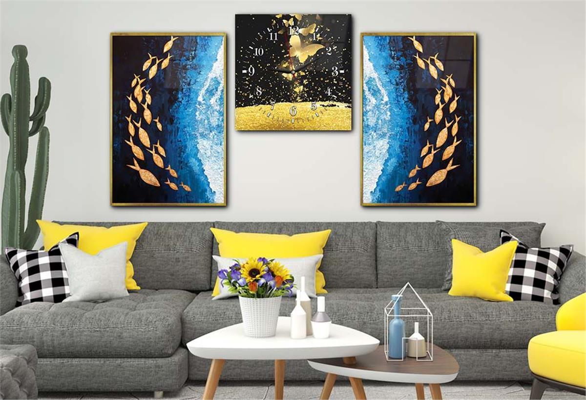 Tempered Glasss Wall Arts Art-Themed Set with Clock