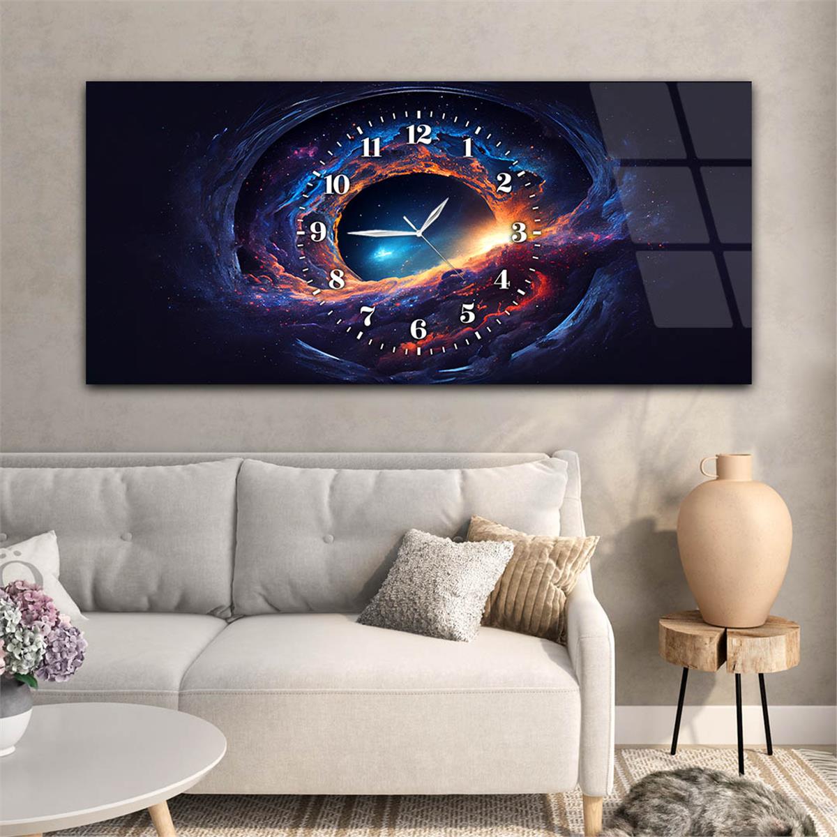 Göz Şeklinde Uzay Görseli Saatli Cam Tablo
