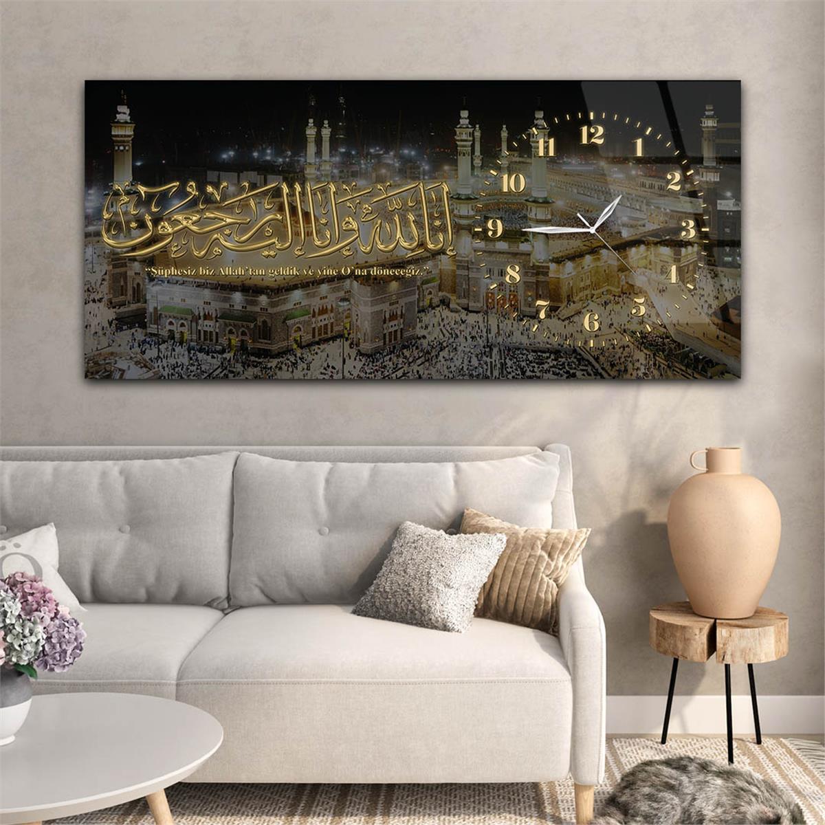 Yatay Saatli Yandan Dini Temalı Cam Tablo 087