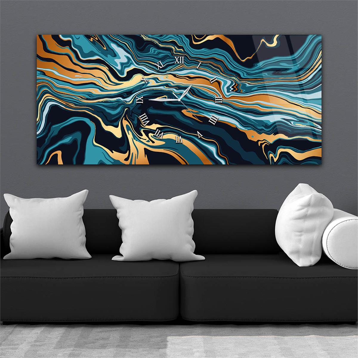 لوحة زجاجية أفقية ذات طابع فني و طبيعي مع ساعة في الوسط 027