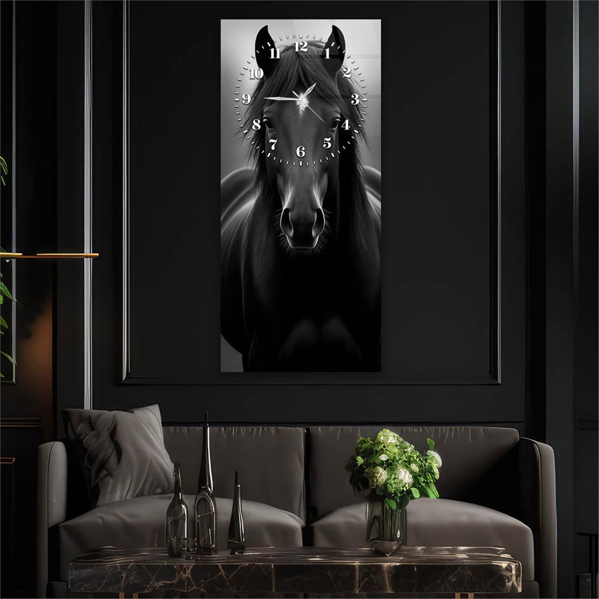 Dikey Üstten Saatli Sanat Temalı Cam Tablo 101