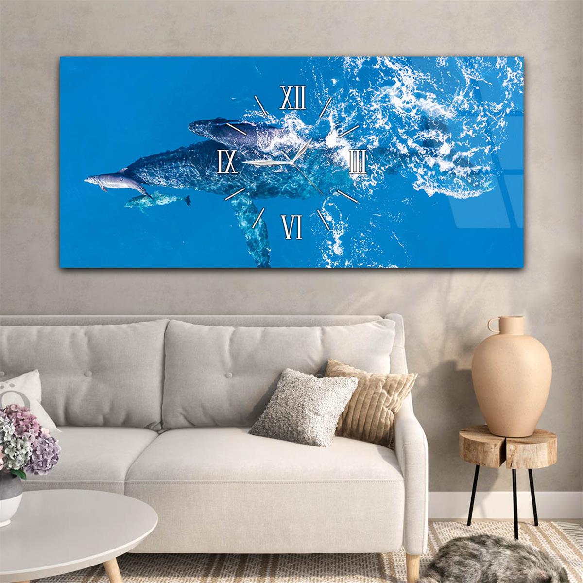 Horizontaal, in Het Midden Voorzien Van Een Klok, Kunst En Natuur Thema Gehard Glasschilderij 110