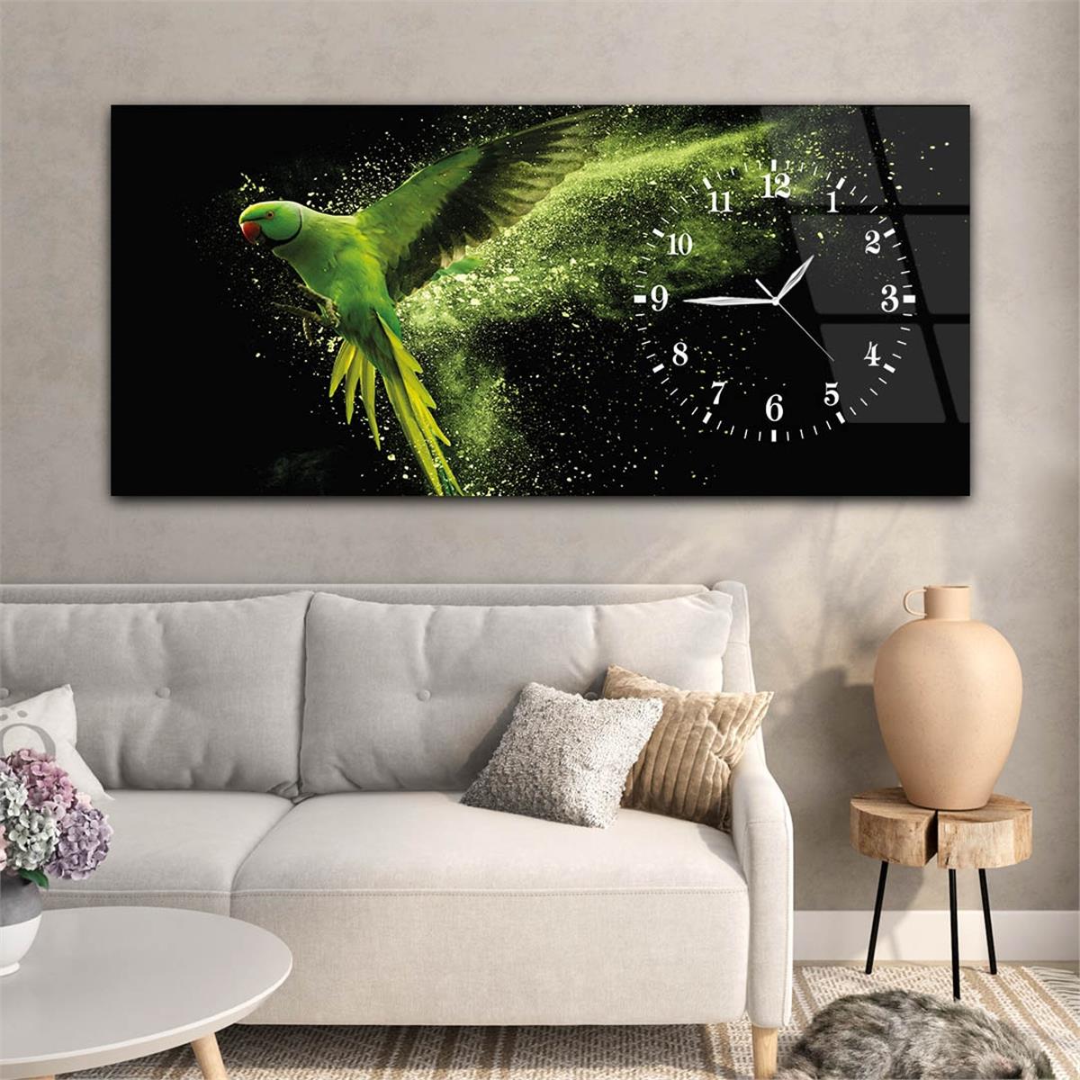 Side-Clock, Art And Nature-Themed Horizontal Glass Wall Painting 091