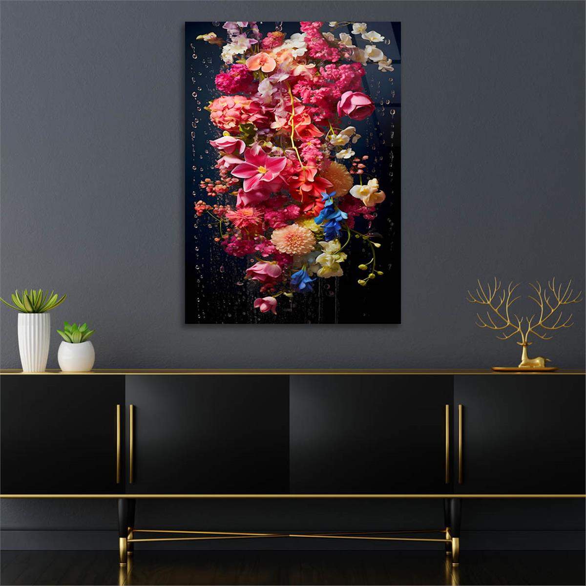 Dikey Sanat Temalı Cam Tablo 590