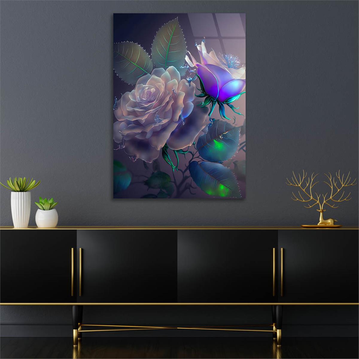 Dikey Sanat Temalı Cam Tablo 435