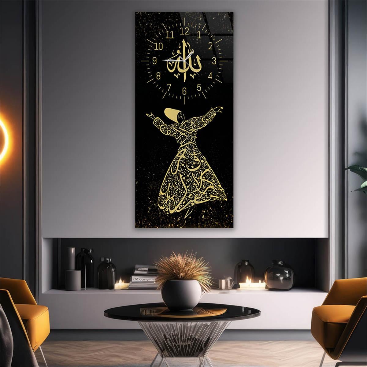 Vertical Religious Themed Glass Wall Art with Clock at the Top  001