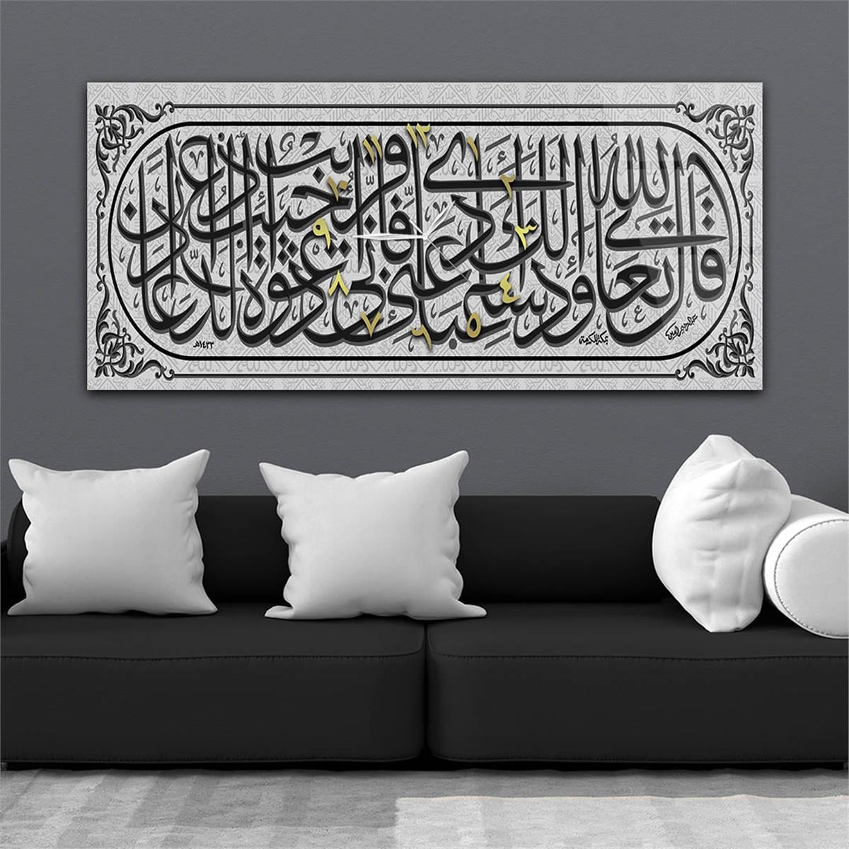 Horizontaal, in Het Midden Voorzien Van Een Klok, Religieus Thema Gehard Glasschilderij 021