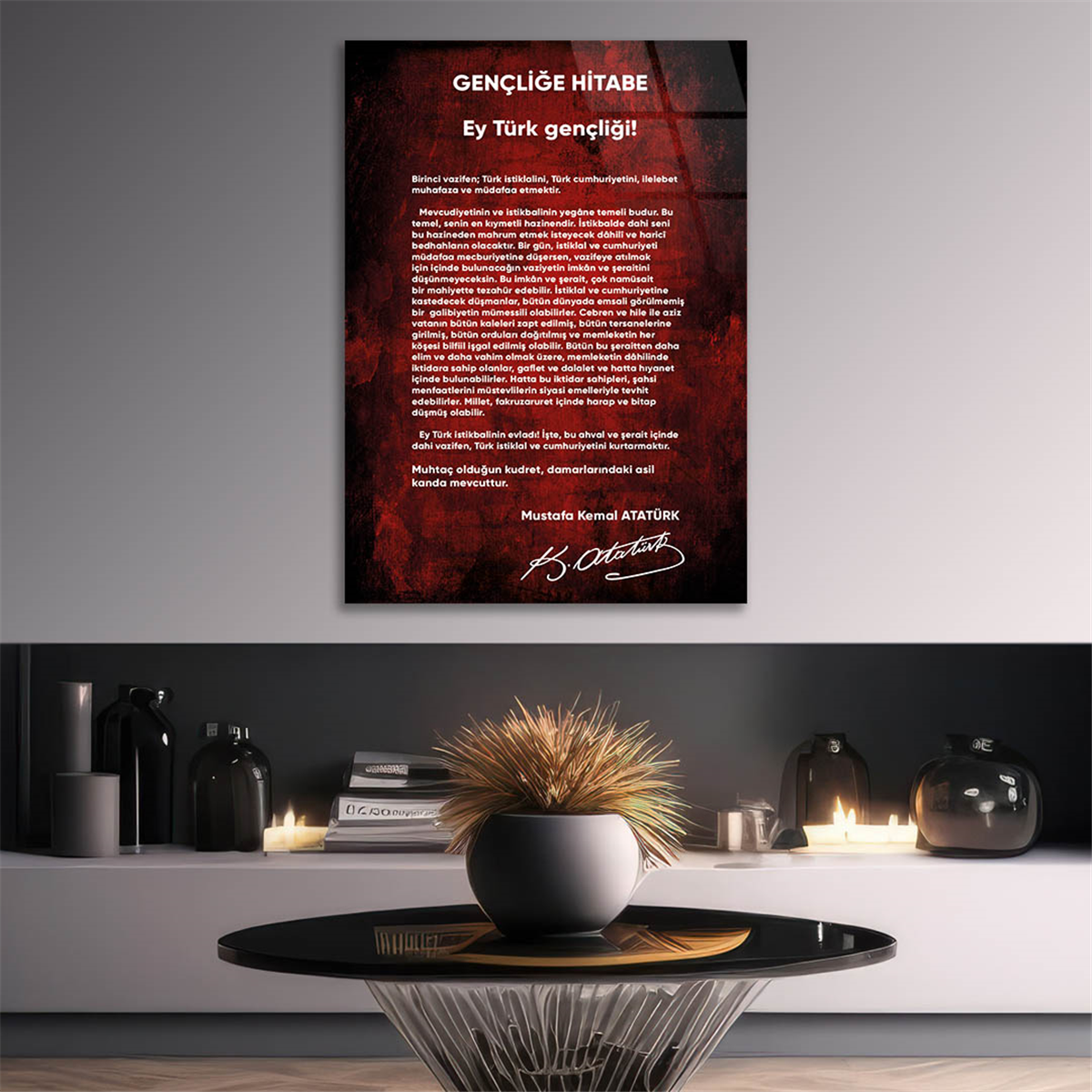 Atatürks adres tot de Turkse jeugd Glasschilderij