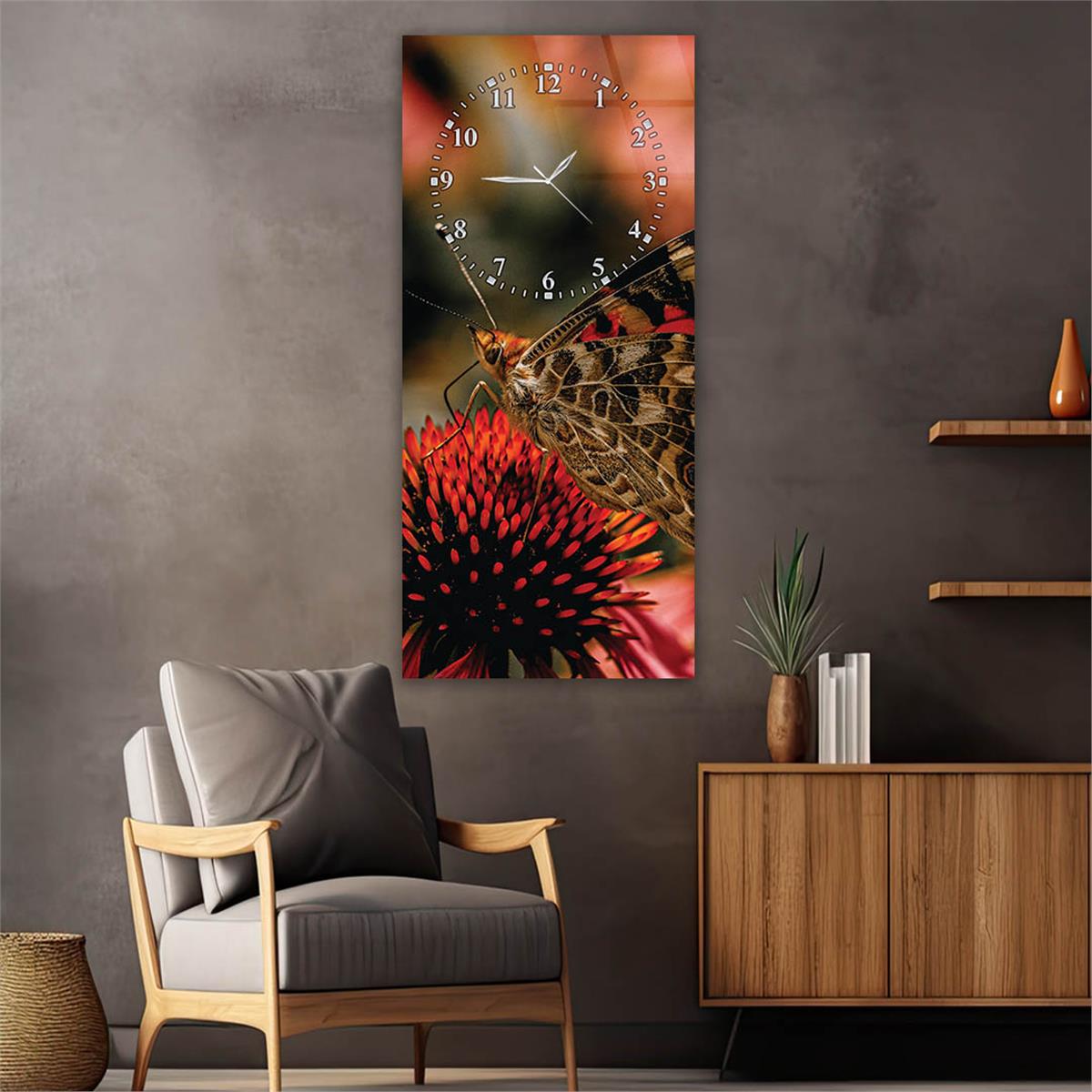 Vertical Art Themed Glass Wall Art with Clock at the Top 069