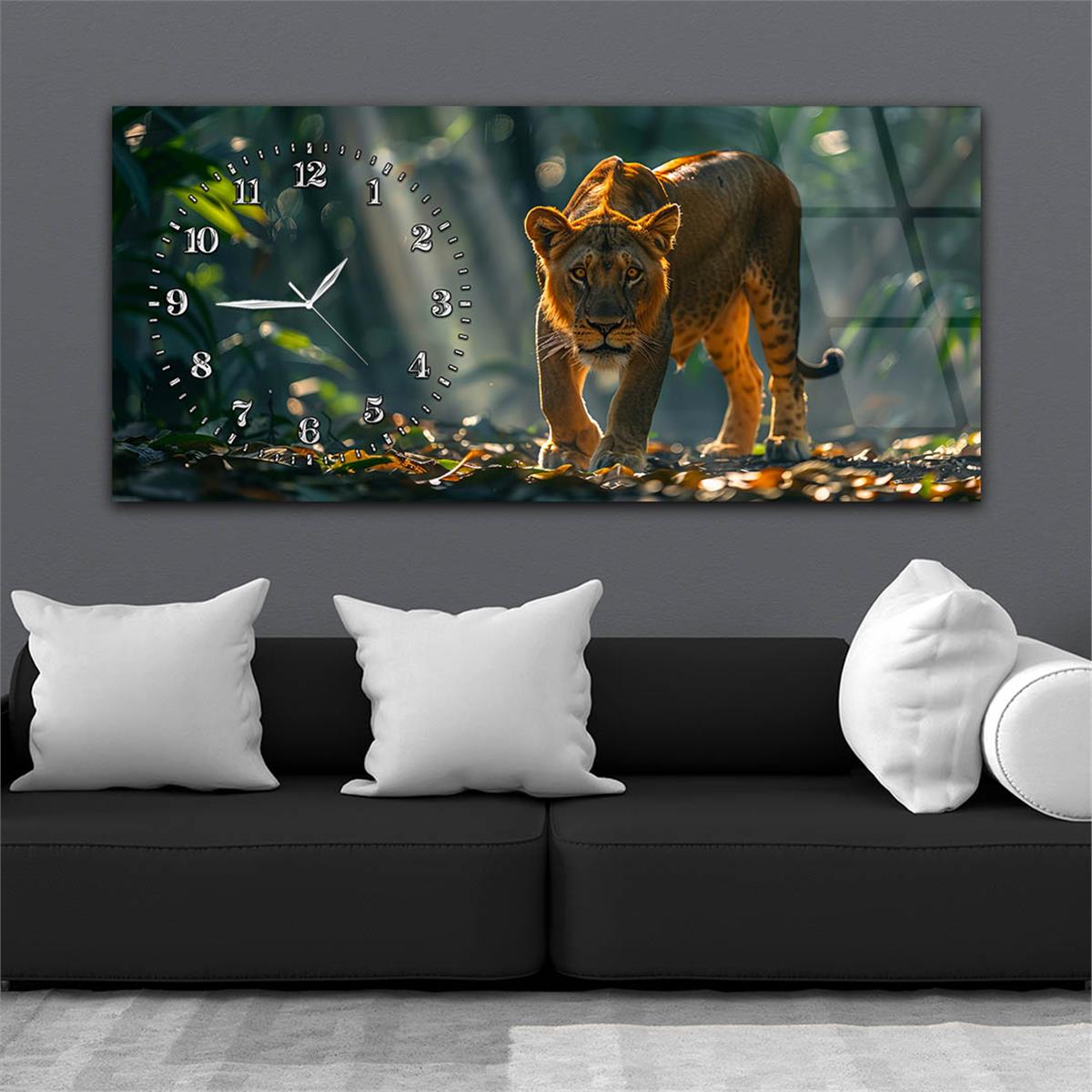 Yatay Saatli Yandan Sanat Temalı Cam Tablo 360
