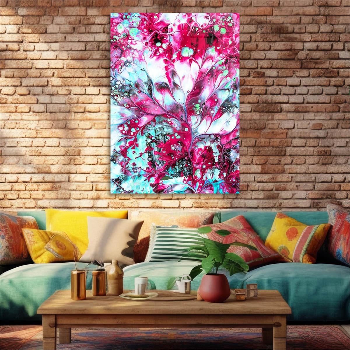 Dikey Sanat Temalı Cam Tablo 553