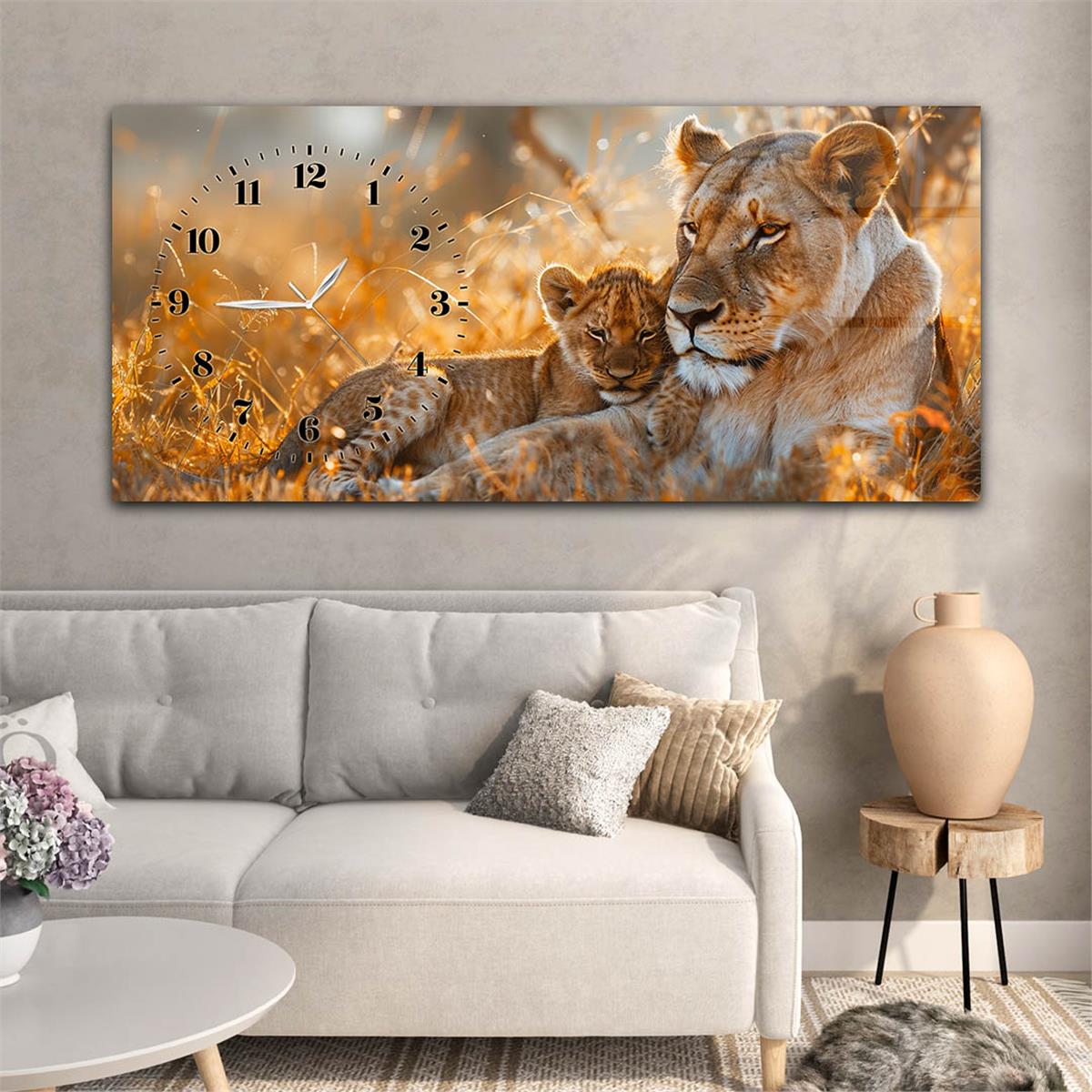 Yatay Saatli Yandan Sanat Temalı Cam Tablo 321