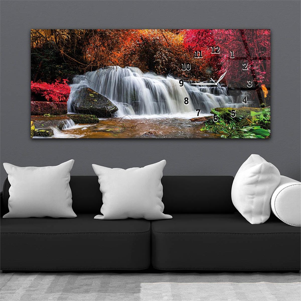 Yatay Saatli Yandan Sanat ve Doğa Temalı Cam Tablo 176