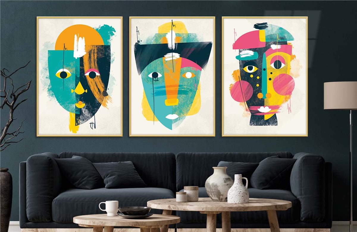 Alüminyum Çerçeveli Sanat Temalı 3lü Set CAM Tablo 0085