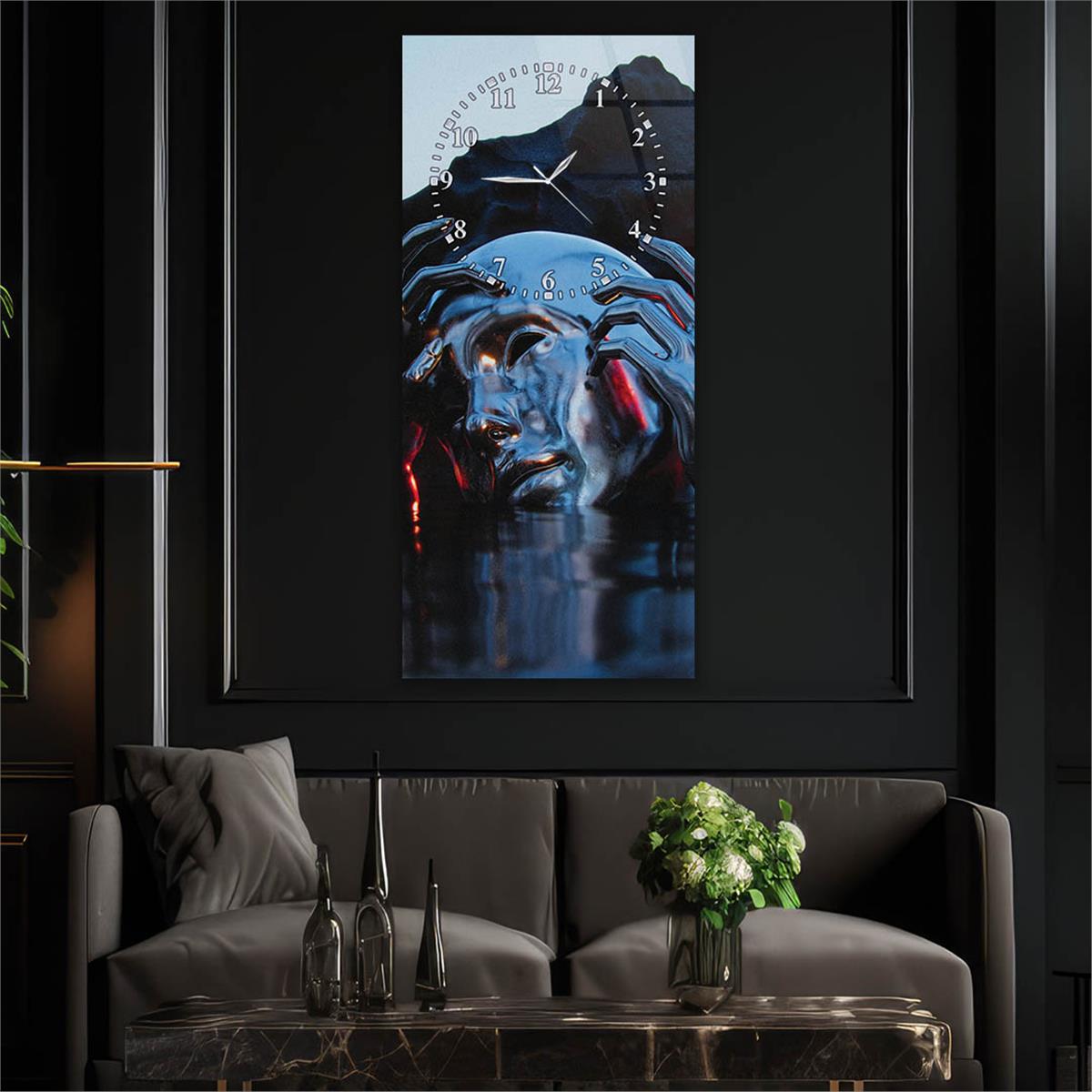 Vertical Art Themed Glass Wall Art with Clock at the Top 066