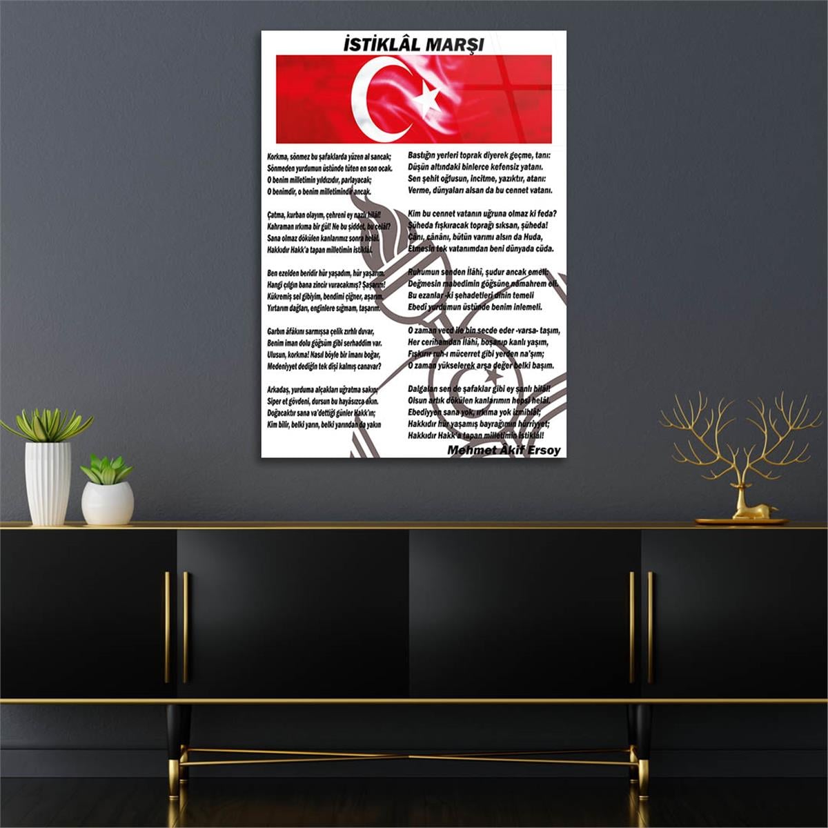 Turkish National Anthem Tempered Glass Wall Art  