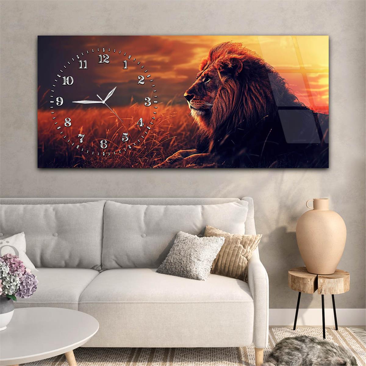 Yatay Saatli Yandan Sanat Temalı Cam Tablo 335
