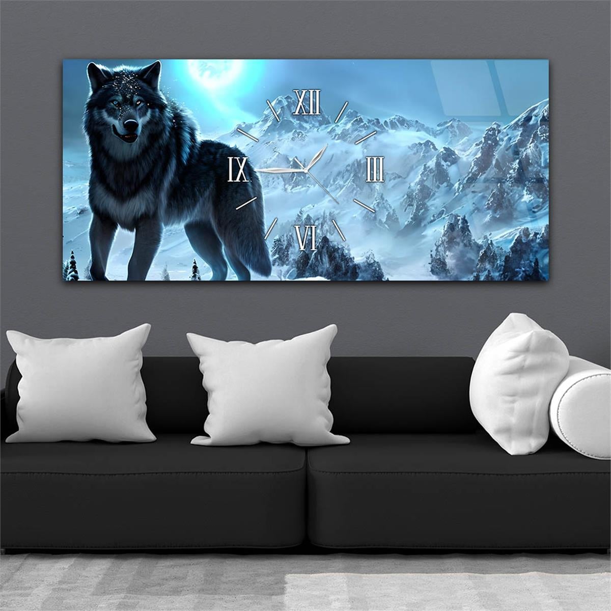 Yatay Ortadan Saatli  Sanat ve Doğa Temalı Cam Tablo 101