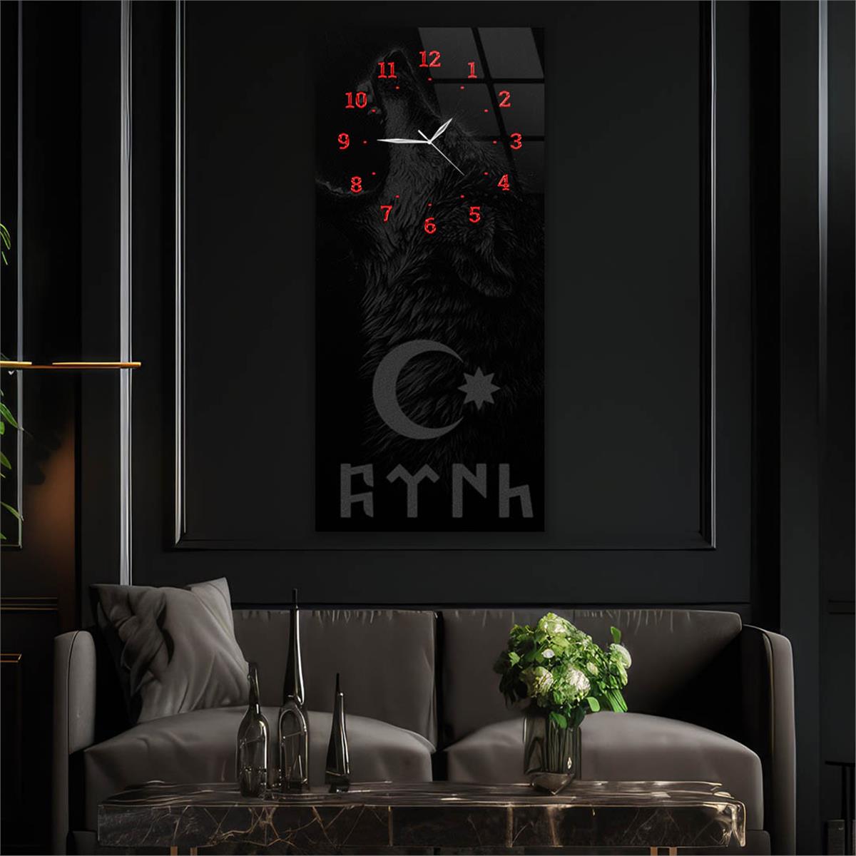 Vertical National Themed Glass Wall Art with Clock at the Top 036