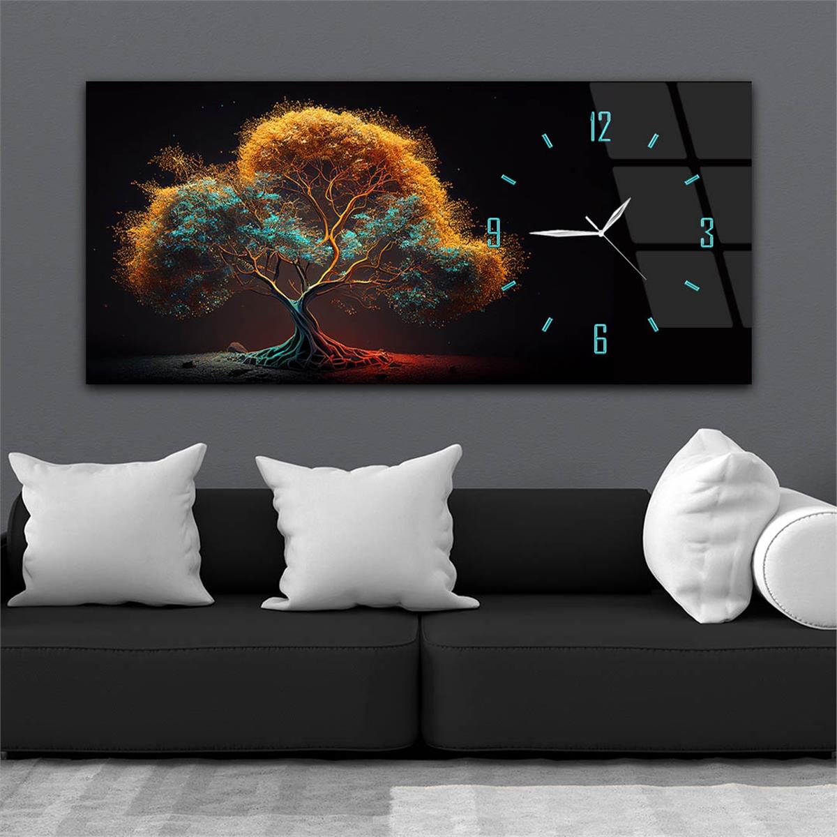 Yatay Saatli Yandan Sanat Temalı Cam Tablo 258