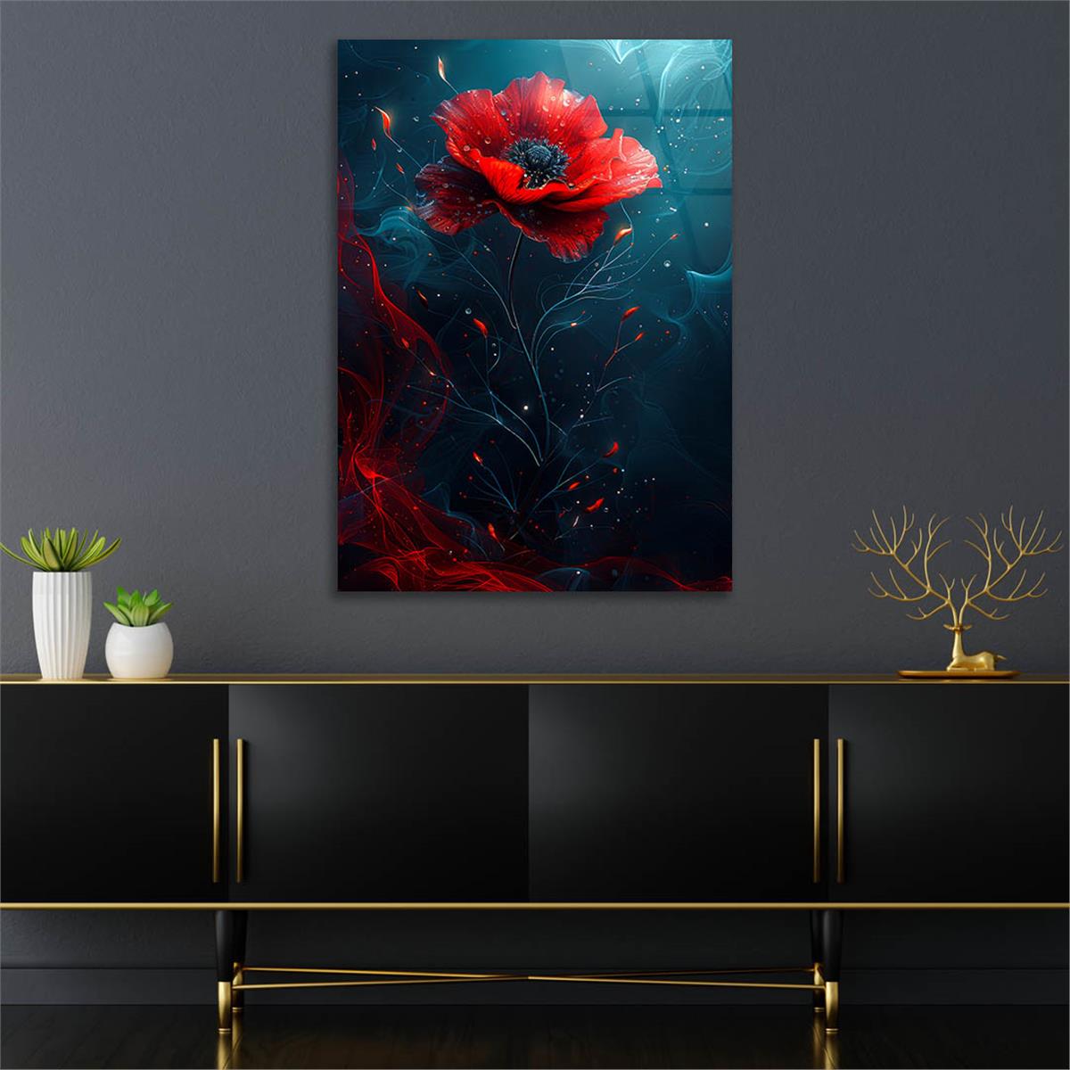 Dikey Sanat Temalı Cam Tablo 458