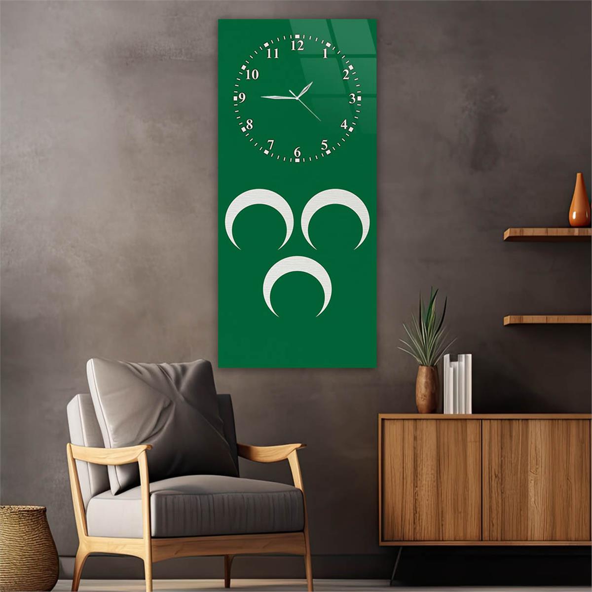 Dikey Üstten Saatli Vatan Temalı Cam Tablo 040