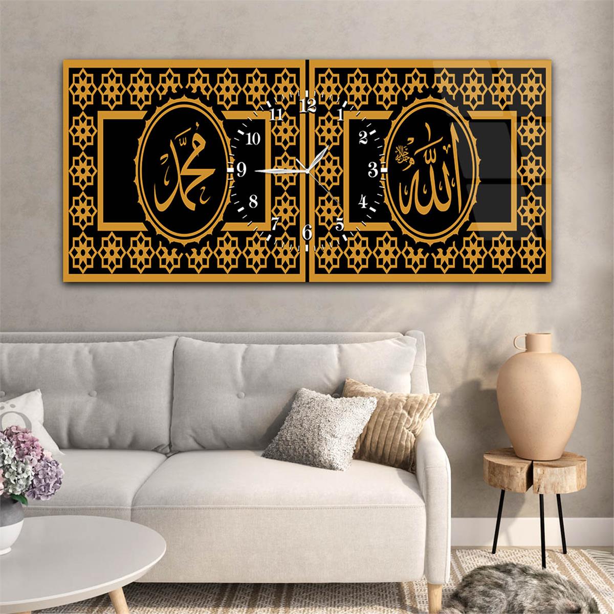 Horizontaal, in Het Midden Voorzien Van Een Klok, Religieus Thema Gehard Glasschilderij 046