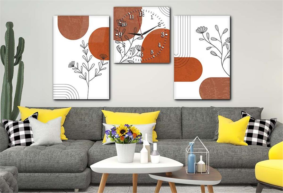 Tempered Glasss Wall Arts Art-Themed Set with Clock