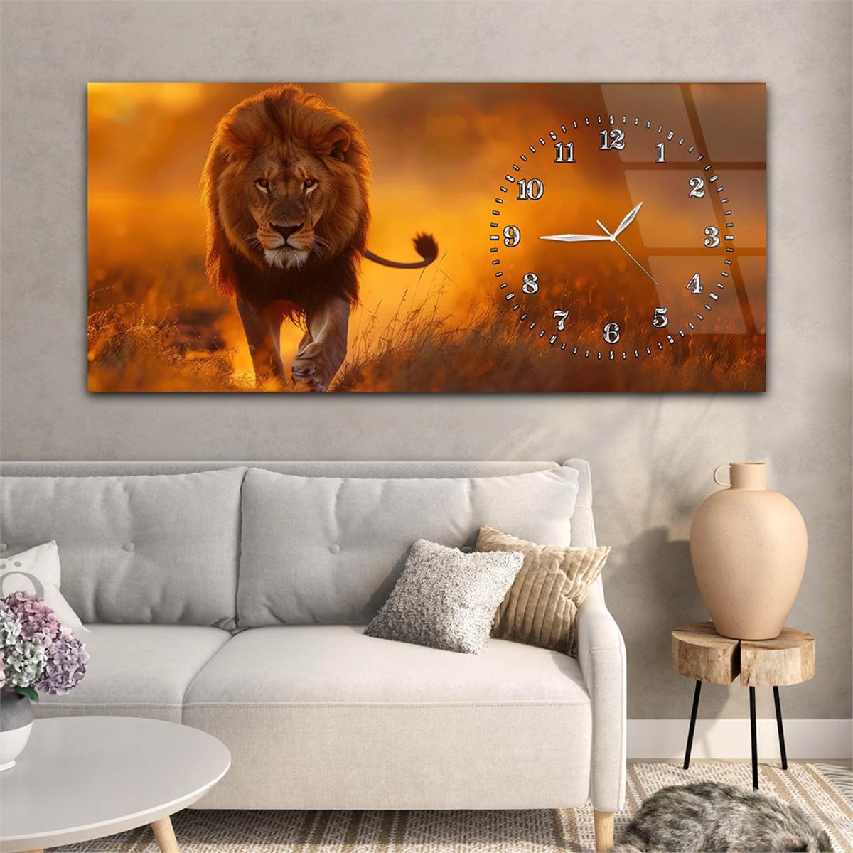 Yatay Saatli Yandan Sanat Temalı Cam Tablo 337