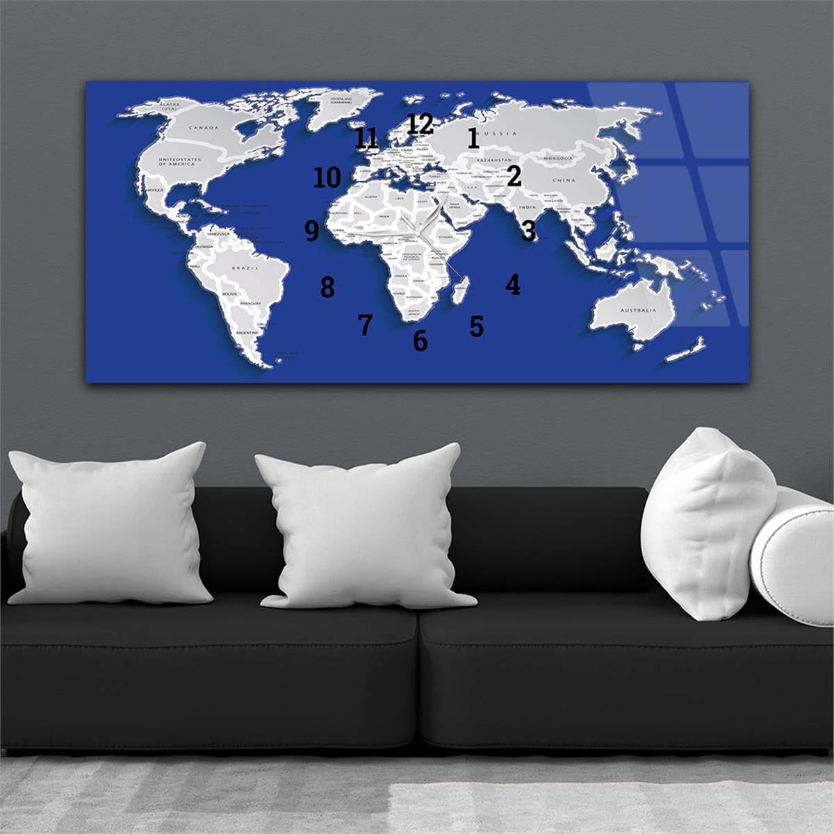 Yatay Saatli Ortadan Vatan Temalı Cam Tablo 091