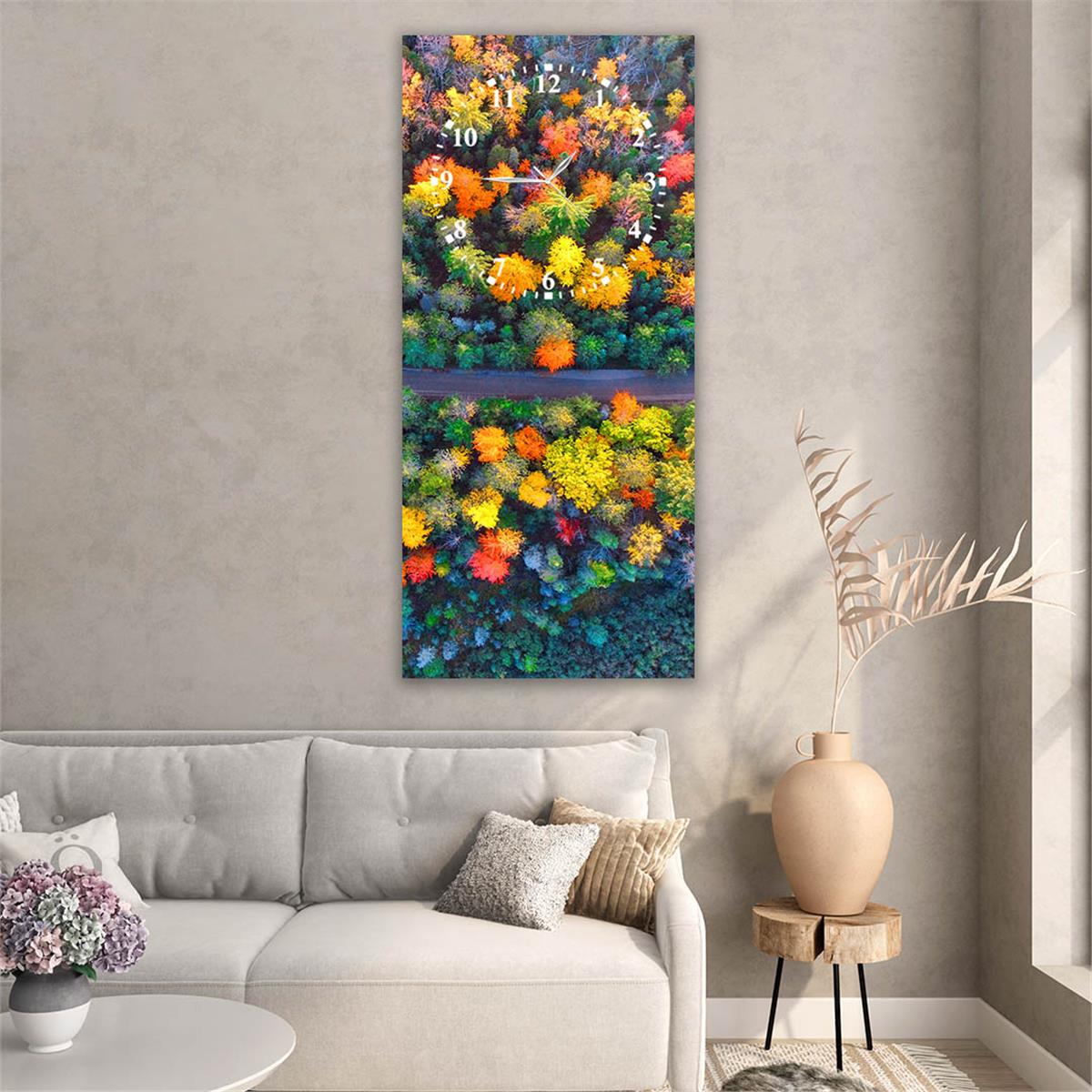 Vertical Art Themed Glass Wall Art with Clock at the Top 020