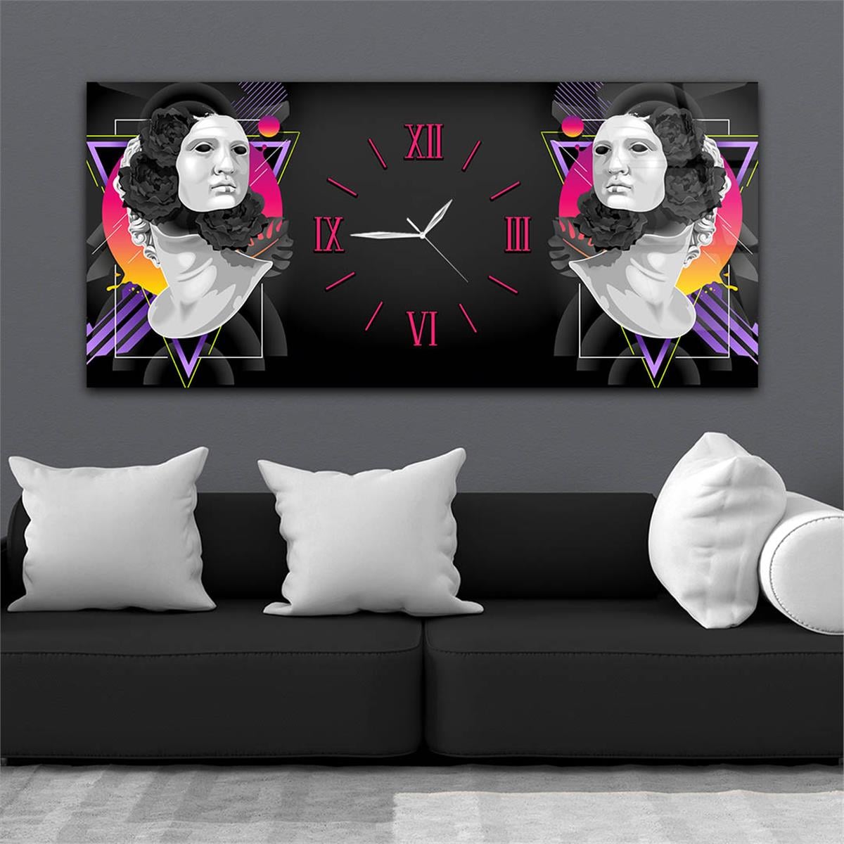 Yatay Ortadan Saatli  Sanat ve Doğa Temalı Cam Tablo 094