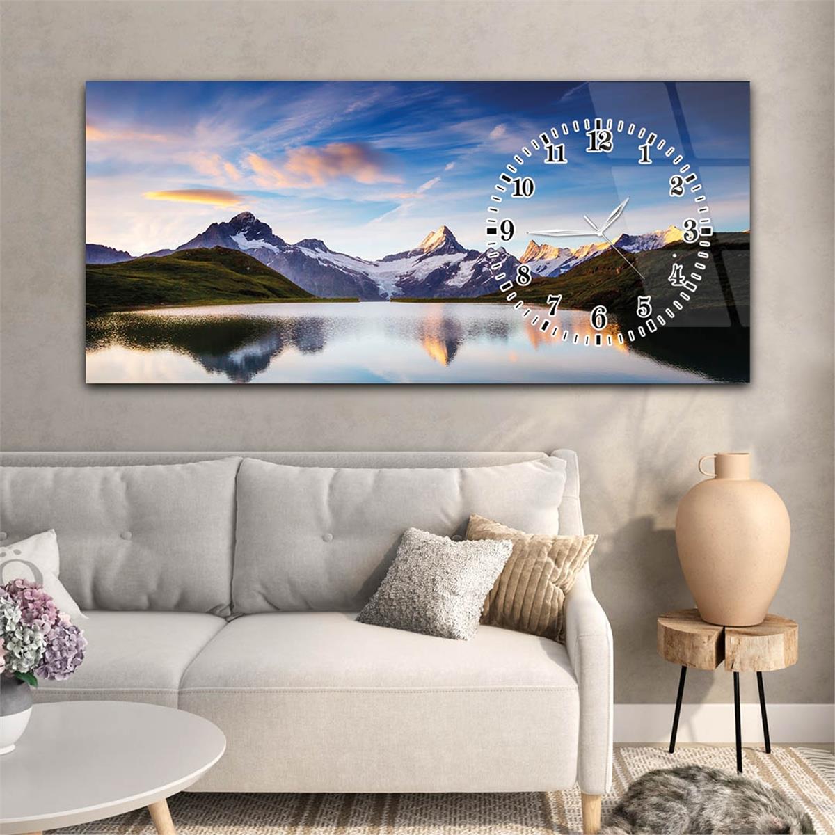 Yatay Saatli Yandan Sanat ve Doğa Temalı Cam Tablo 094