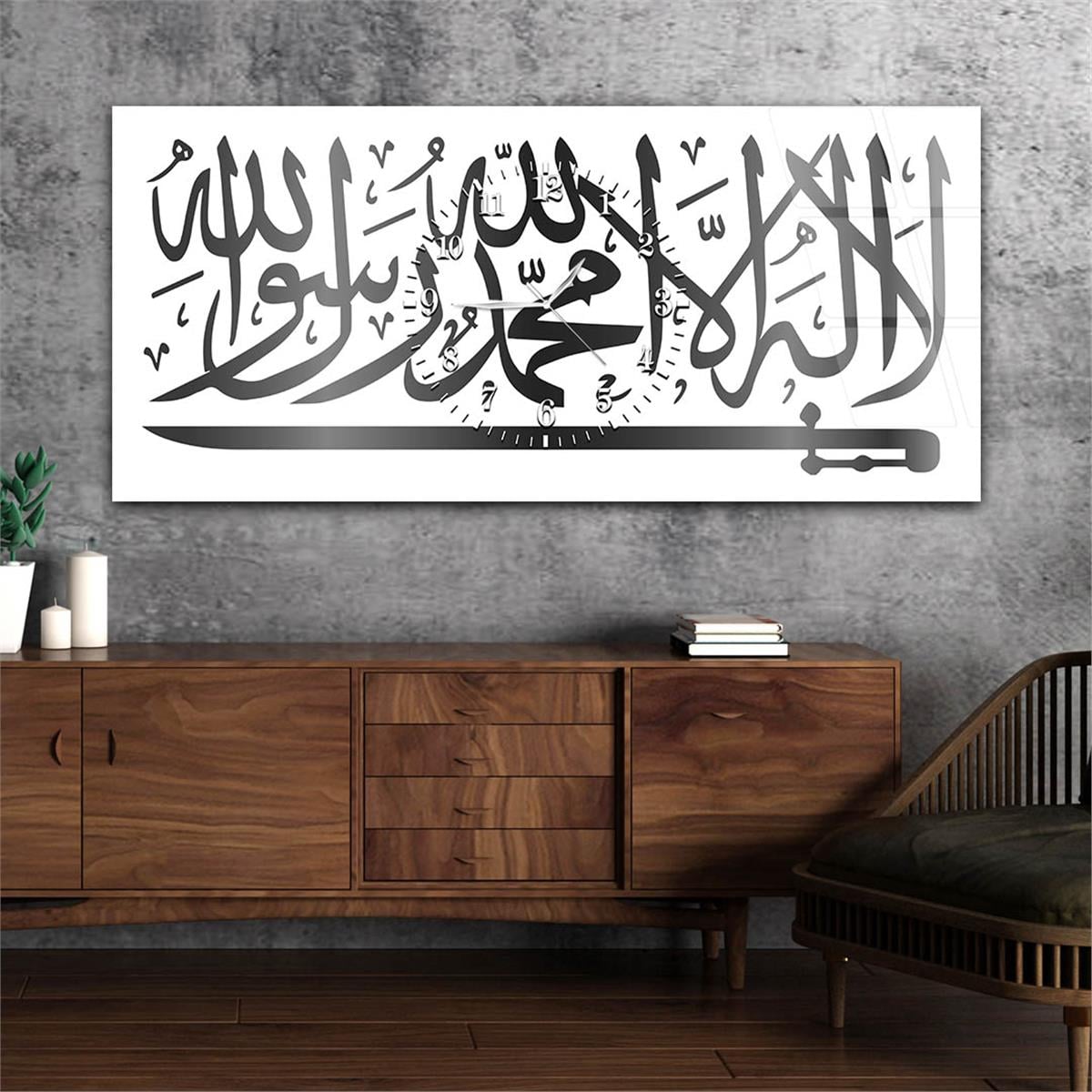 Horizontaal, in Het Midden Voorzien Van Een Klok, Religieus Thema Gehard Glasschilderij 044