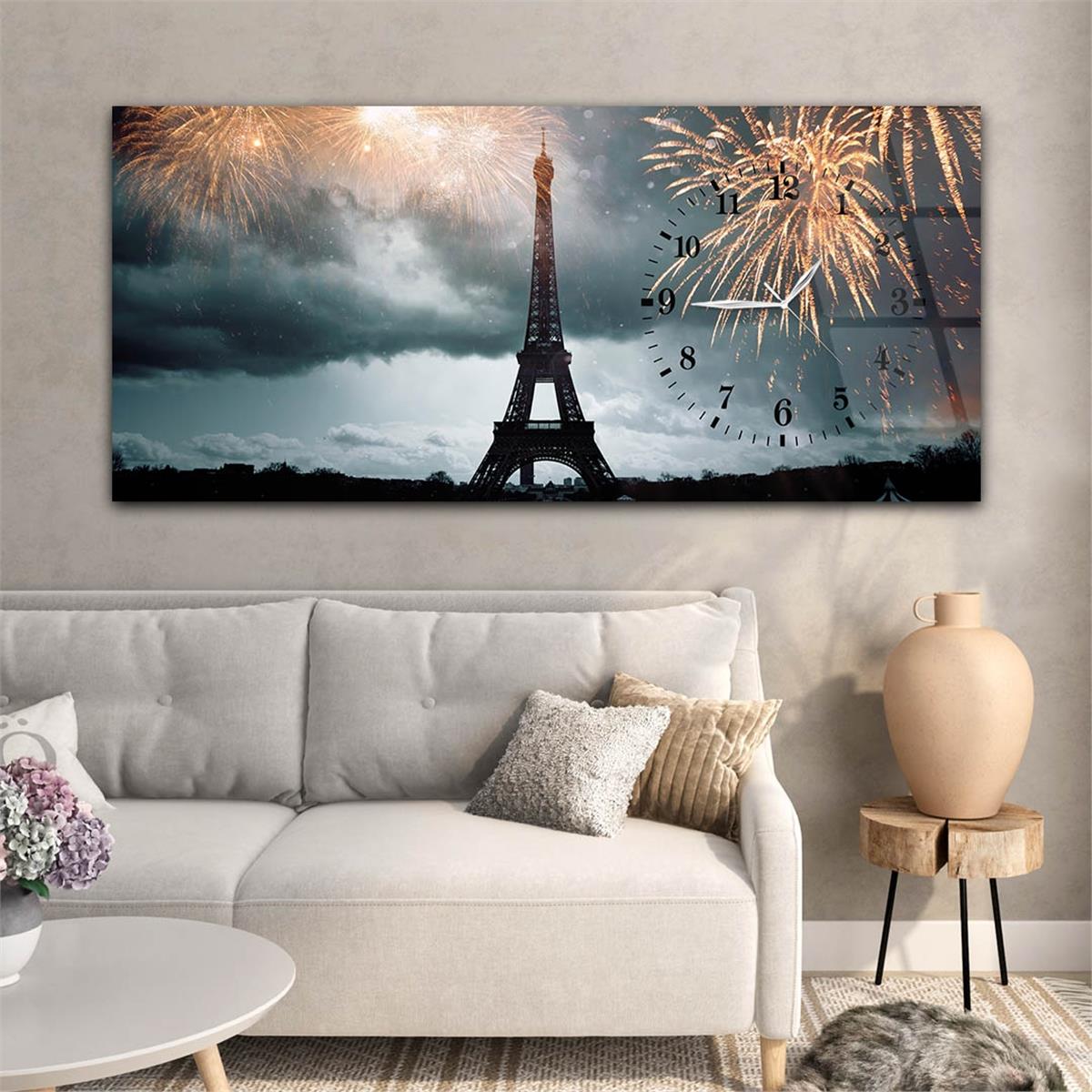 Side-Clock, Art And Nature-Themed Horizontal Glass Wall Painting 067