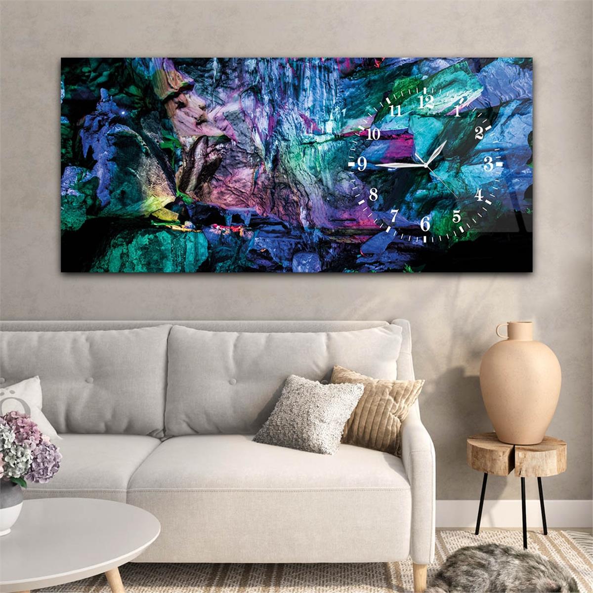 Yatay Saatli Yandan Sanat ve Doğa Temalı Cam Tablo 036