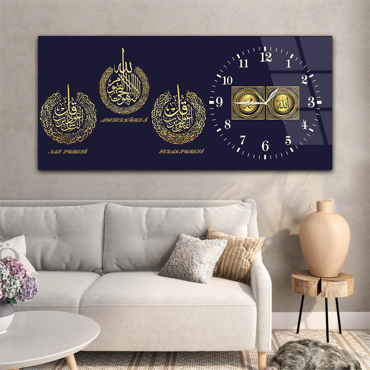 Side-Clock, Religious-Themed Horizontal Glass Wall Painting 037