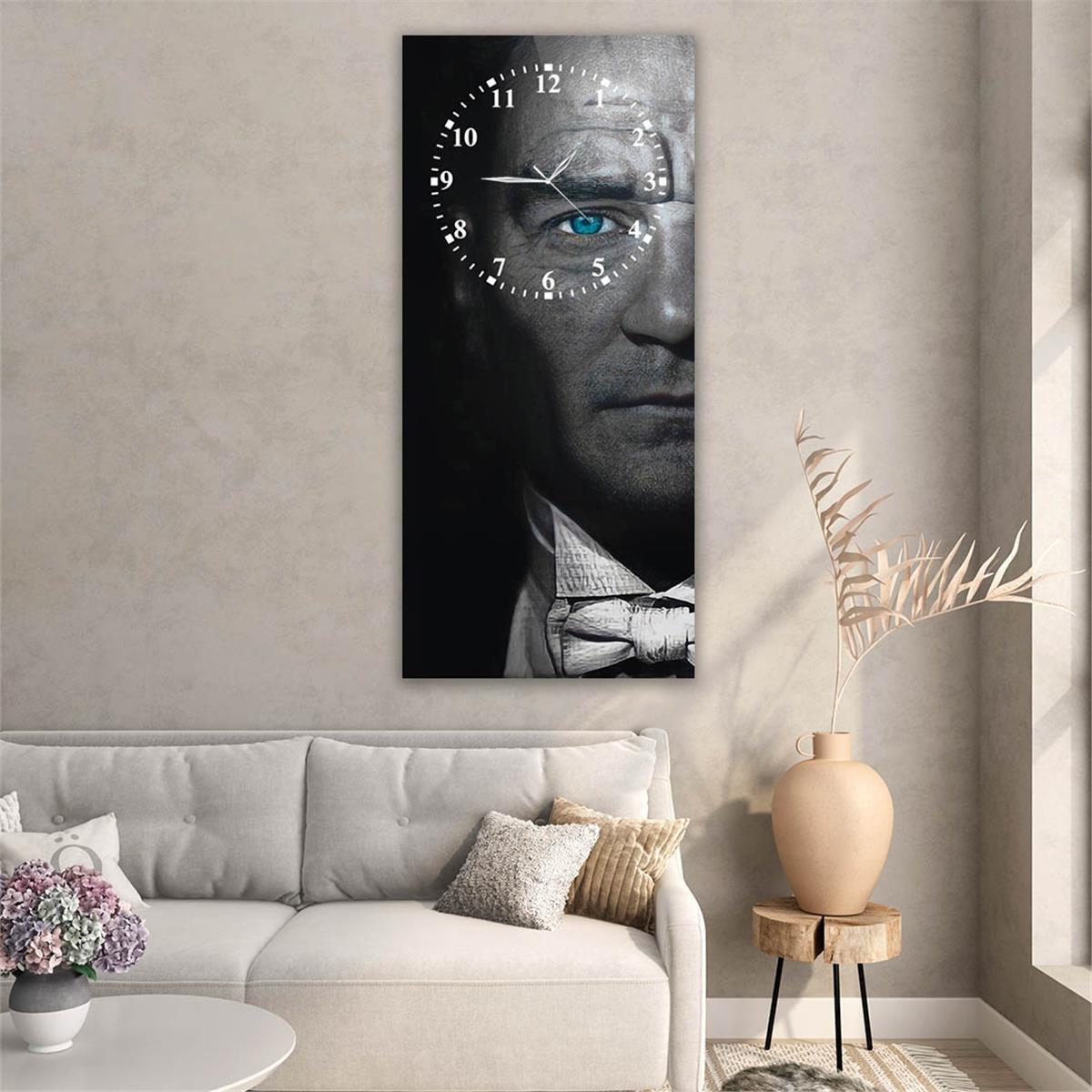 Vertical National Themed Glass Wall Art with Clock at the Top 011