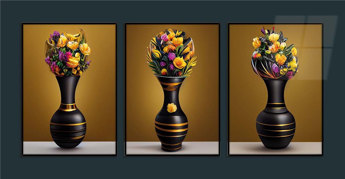 Alüminyum Çerçeveli Sanat Temalı 3lü Set MDF Tablo 0031