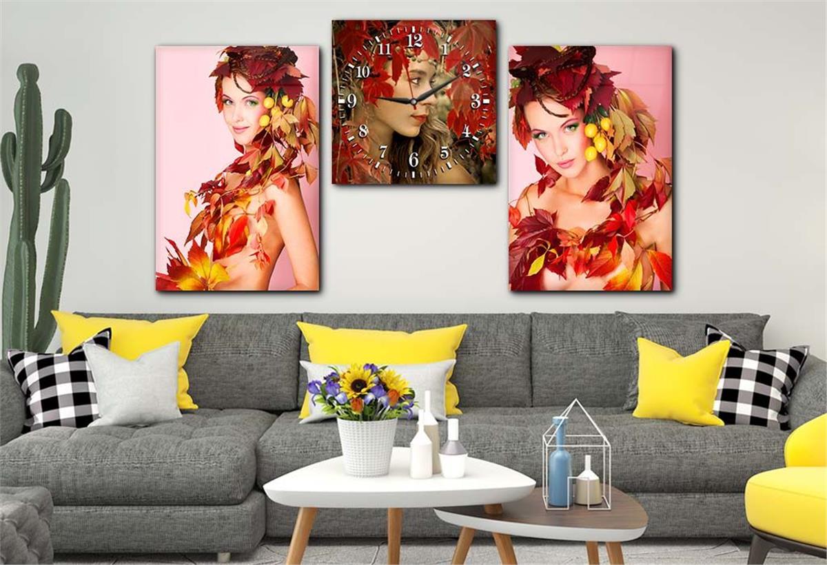 Tempered Glasss Wall Arts Art-Themed Set with Clock