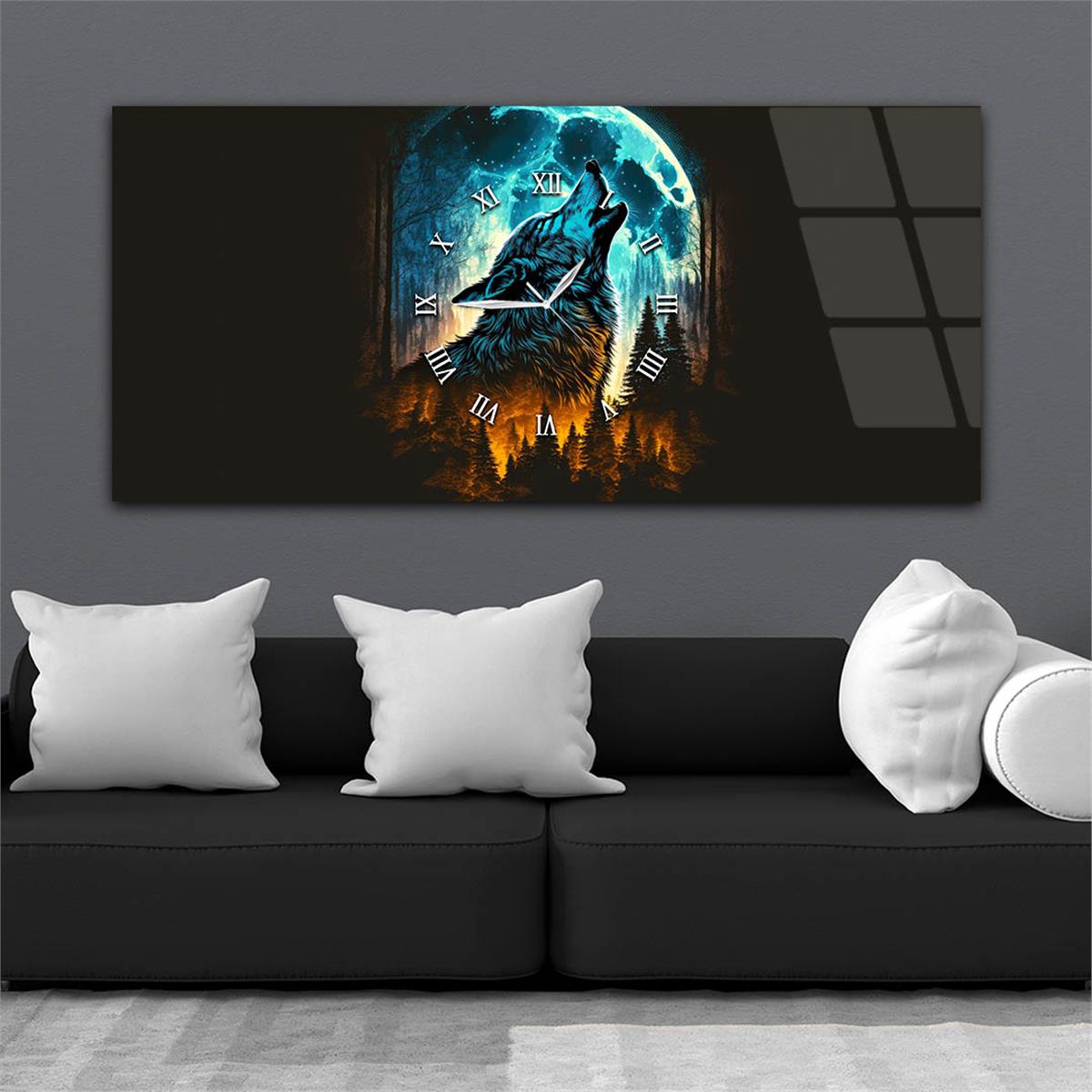 لوحة زجاجية أفقية ذات طابع فني و طبيعي مع ساعة في الوسط 051