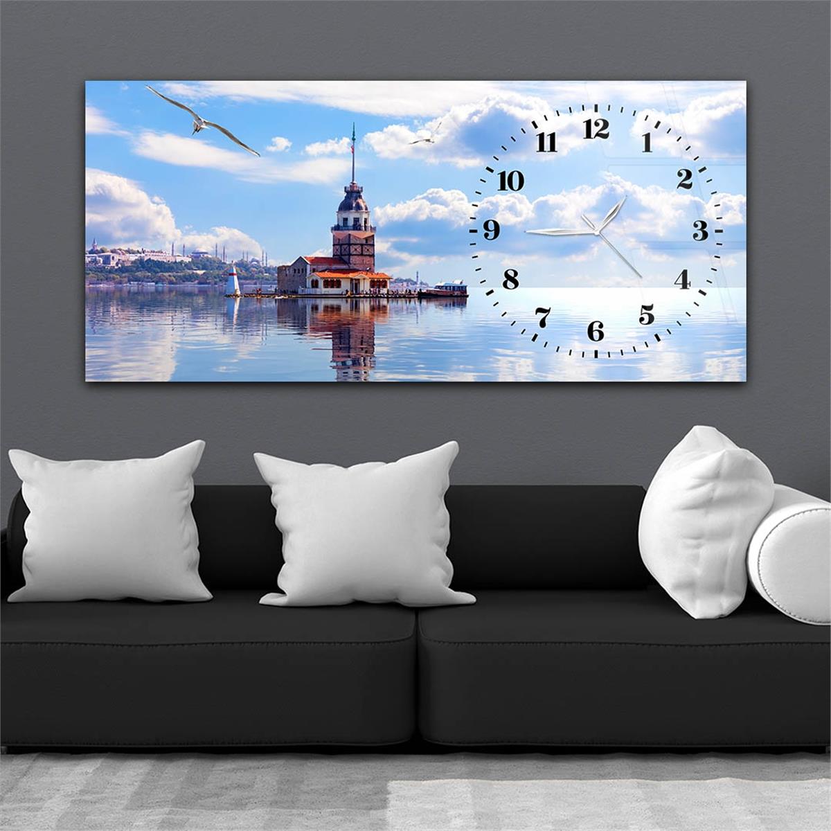 Yatay Saatli Yandan Sanat Temalı Cam Tablo 242