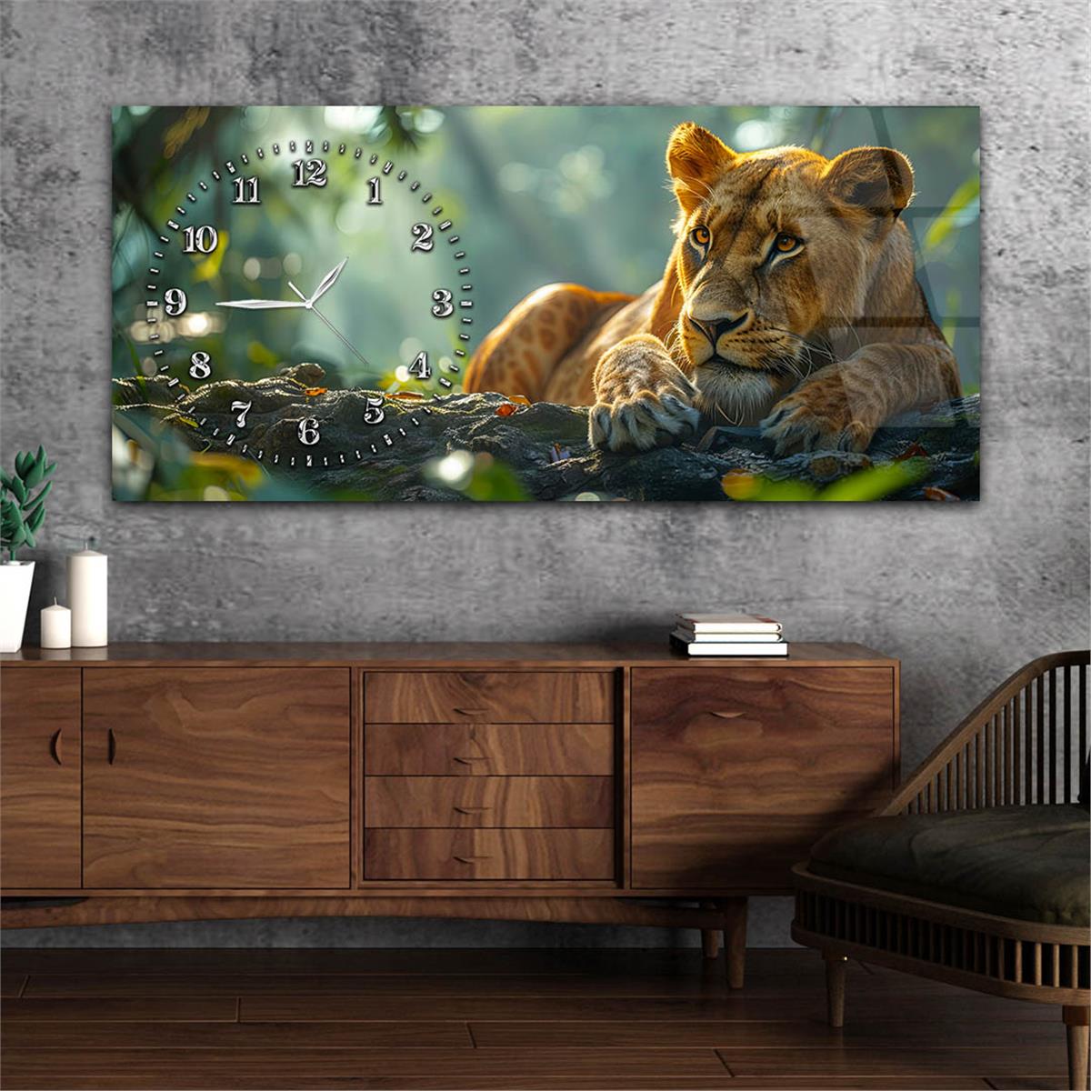 Yatay Saatli Yandan Sanat Temalı Cam Tablo 364