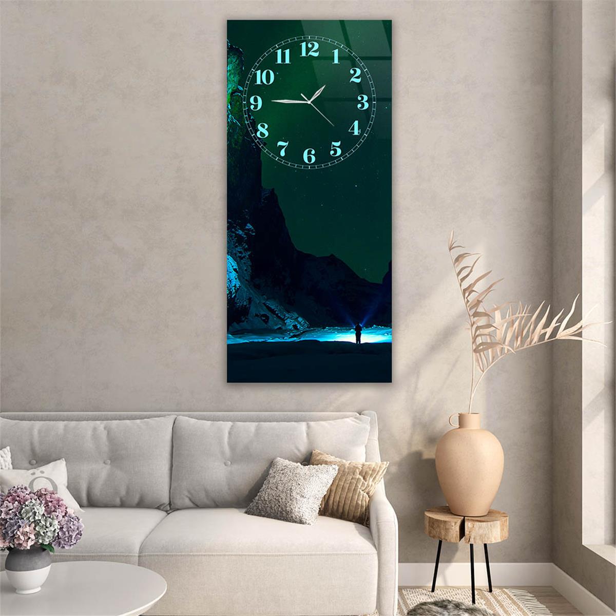 Vertical Art Themed Glass Wall Art with Clock at the Top 019