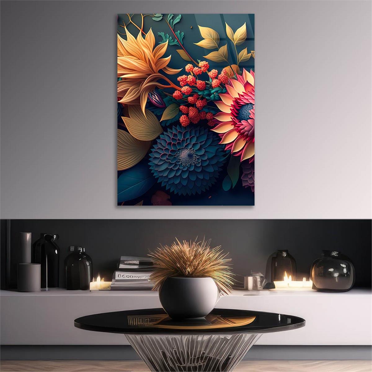 Dikey Sanat Temalı Cam Tablo 437