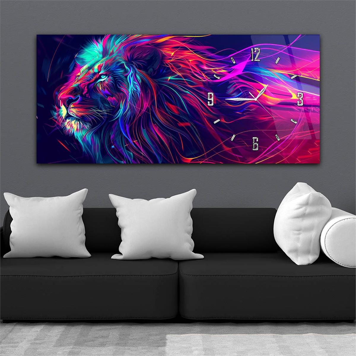 Yatay Saatli Yandan Sanat Temalı Cam Tablo 342